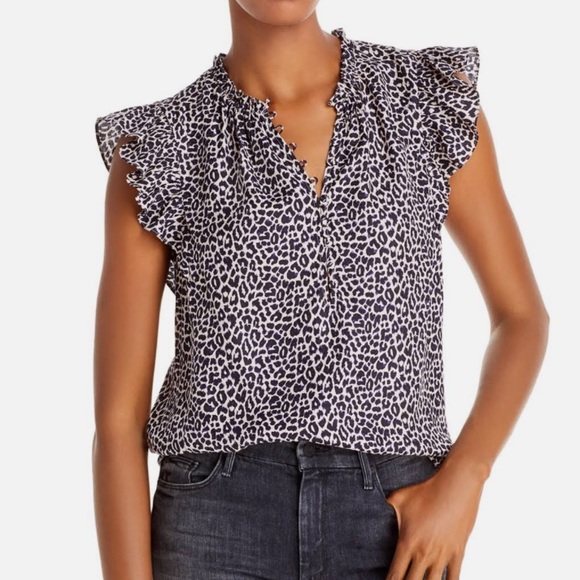 REBECCA TAYLOR Leopard Cap Sleeve Top - Picture 2 of 16